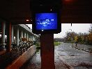 A blue screen at the train station